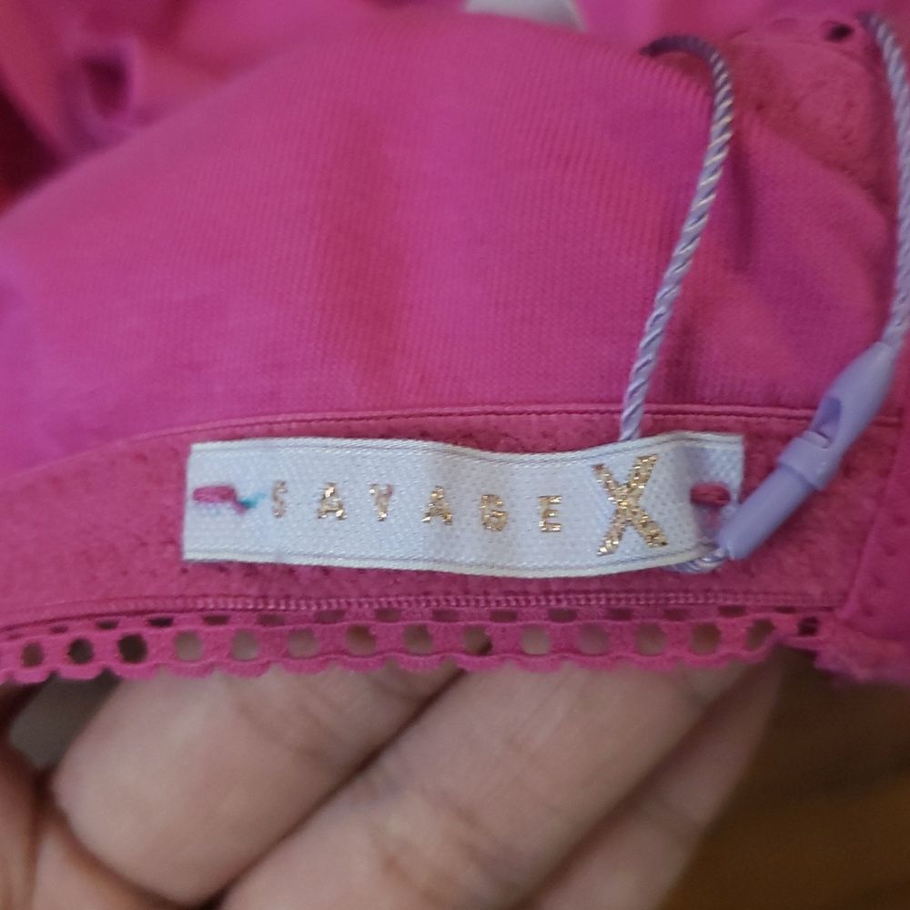 NWT Savage X Fenty Pink Chic Edgy Feminine Retro Sexy Lace Trim Bra Size 1X - Picture 3 of 4